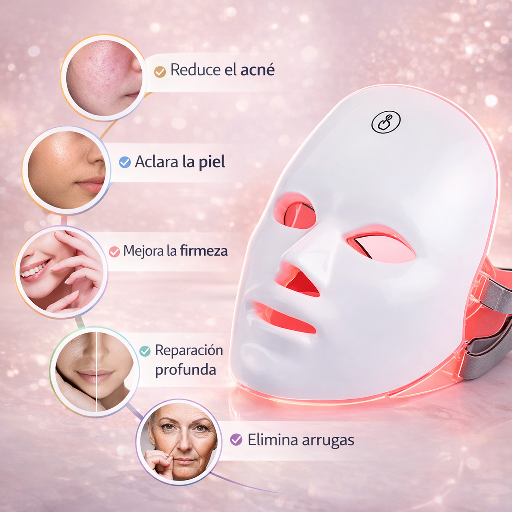 Máscara Facial LED / Terapia de Luz para Acné y Rejuvenecimiento - AuraGlam